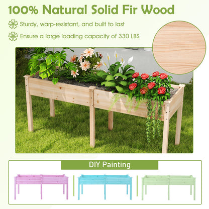 Cama de jardín elevada de madera de abeto para exteriores con panel divisor y orificios de drenaje-Natural
