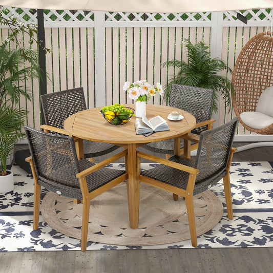 Set of 4 Outdoor Rattan Chair with Sturdy Acacia Wood Frame-Set of 4 - Tampa Home & Garden Store
