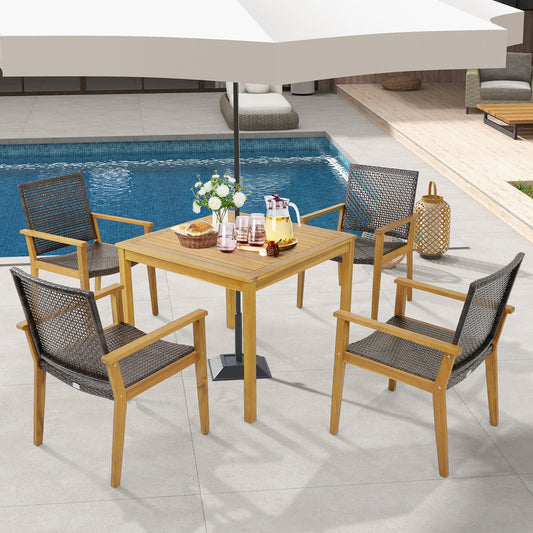 Set of 4 Outdoor Rattan Chair with Sturdy Acacia Wood Frame-Set of 4 - Tampa Home & Garden Store