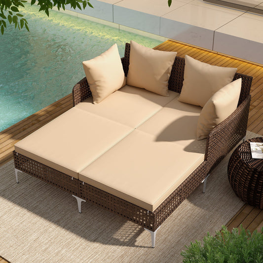Outdoor Rattan Double Daybed Wicker Chaise Lounge - Tampa Home & Garden Store
