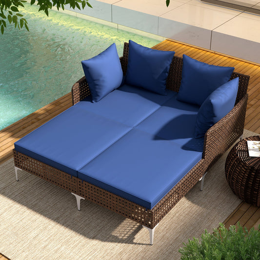 Outdoor Rattan Double Daybed Wicker Chaise Lounge - Tampa Home & Garden Store