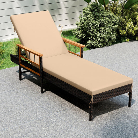 Outdoor Reclining Lounger Chair with 4-Level Adjustable Backrest-Beige - Tampa Home & Garden Store