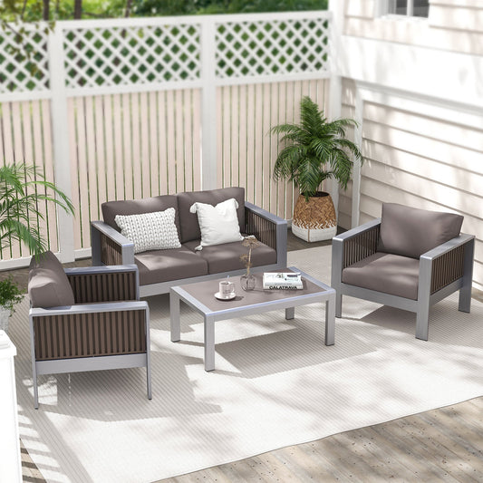 Outdoor Rectangle Coffee Table with Tempered Glass Tabletop for Backyard Poolside-Gray - Tampa Home & Garden Store