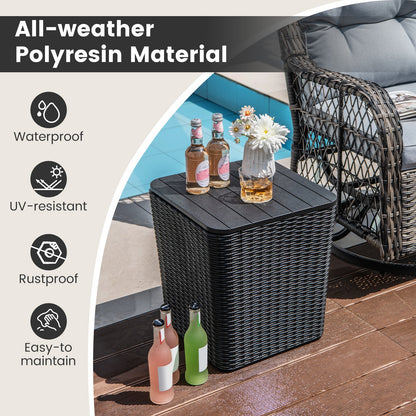 Outdoor Resin Storage Side Table with Removable Lid and Wicker-woven Accent-Black