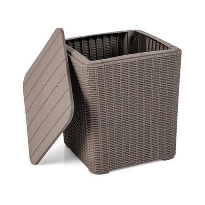 Mesa auxiliar de resina para exteriores con tapa extraíble y detalles de mimbre tejido - Negra