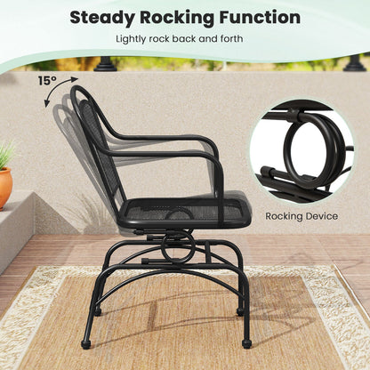 Outdoor Rocking Chair Set of 2 with Mesh Backrest and Seat for Yard-Black