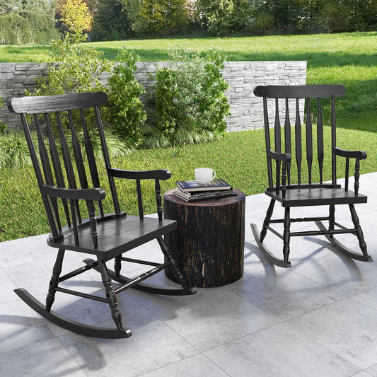 Outdoor Rocking Chair with Slatted Backrest-Black - Tampa Home & Garden Store