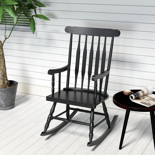 Outdoor Rocking Chair with Slatted Backrest-Black - Tampa Home & Garden Store