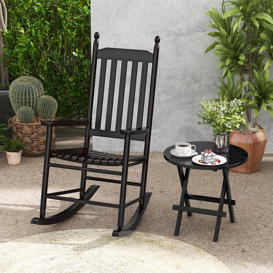 High-Back Acacia Wood Outdoor Rocking Chair with Solid Rocking Base - Tampa Home & Garden Store
