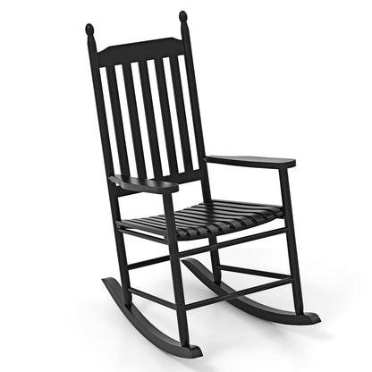 High-Back Acacia Wood Outdoor Rocking Chair with Solid Rocking Base