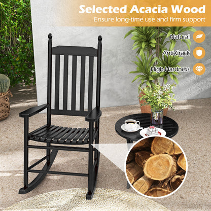 High-Back Acacia Wood Outdoor Rocking Chair with Solid Rocking Base