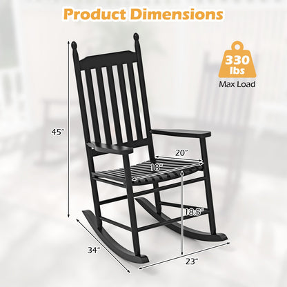 High-Back Acacia Wood Outdoor Rocking Chair with Solid Rocking Base