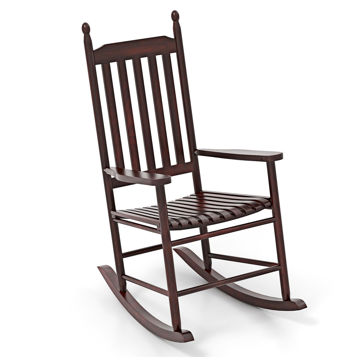 High-Back Acacia Wood Outdoor Rocking Chair with Solid Rocking Base