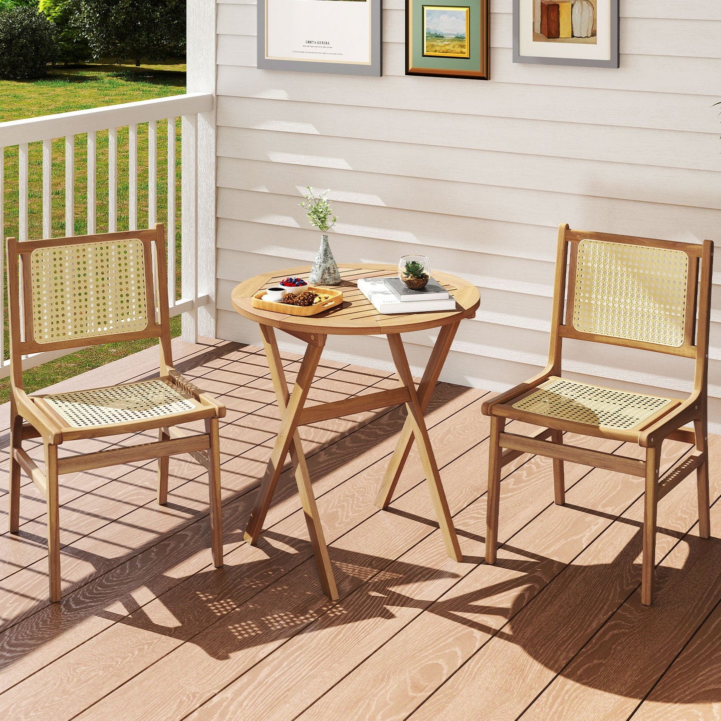 Outdoor Side Table with Slatted Tabletop and X-Shaped Structure