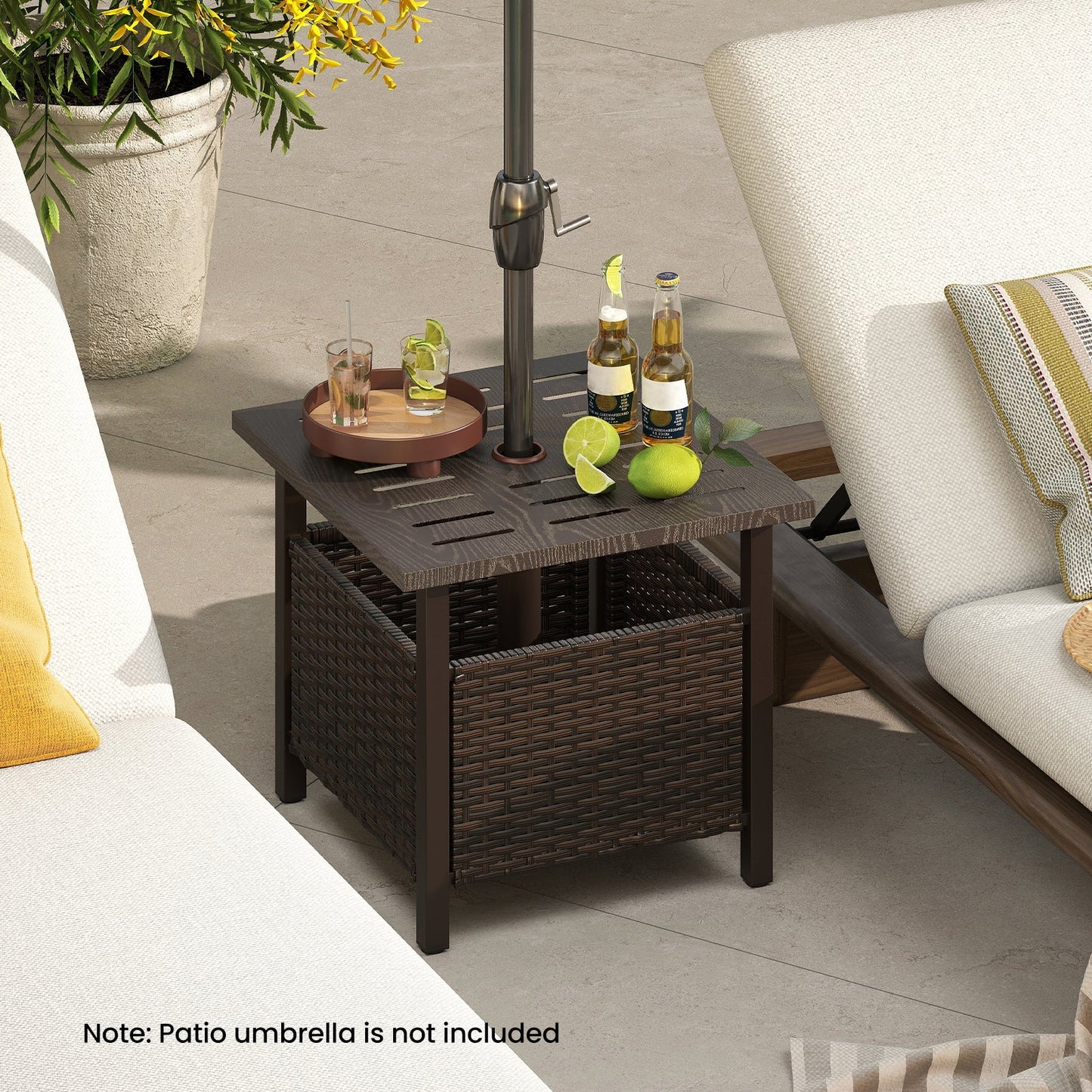 Outdoor Side Table all-weather PE wicker brown with umbrella hole by LJGDeals on Tampa Home & Garden Store