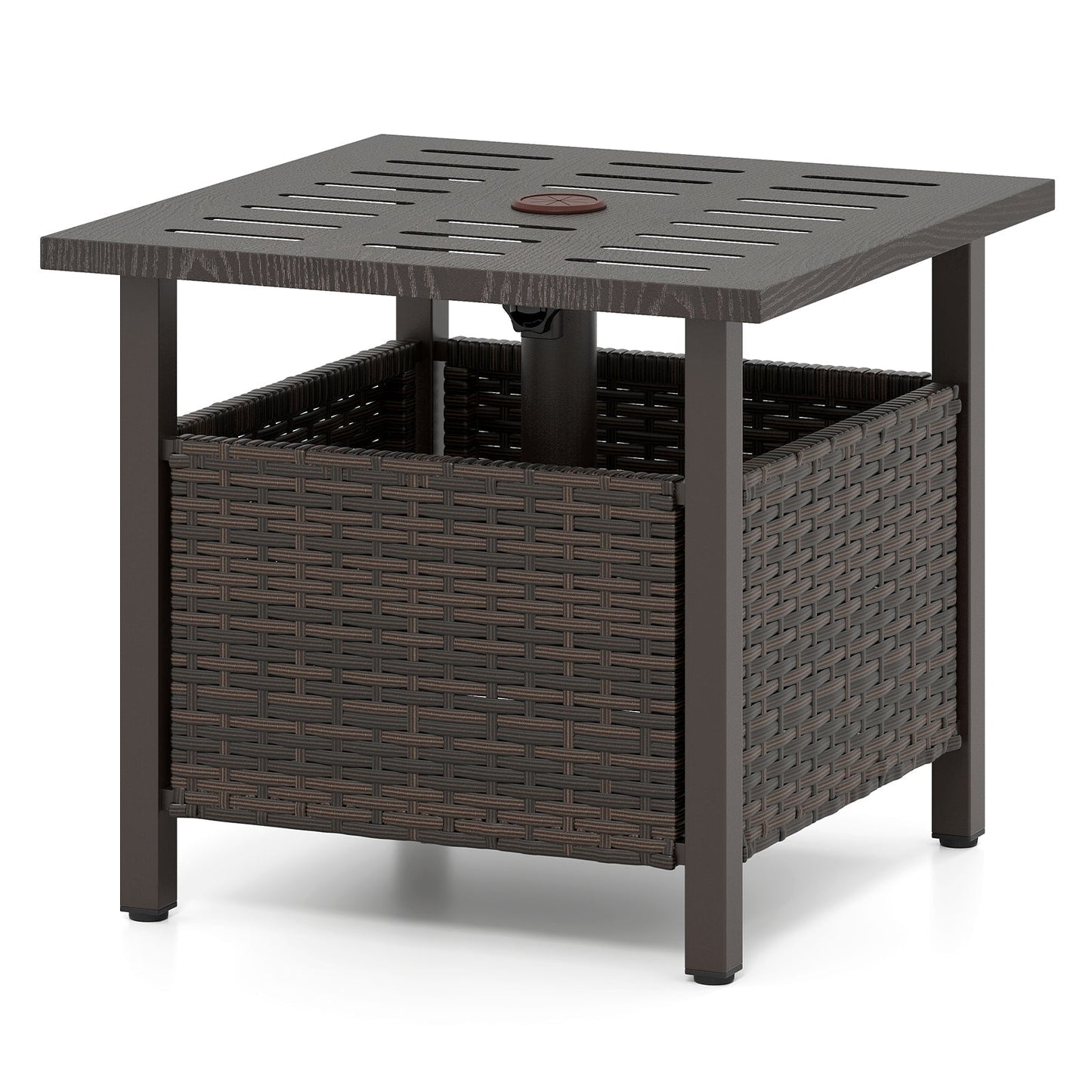 Outdoor Side Table All-Weather PE Wicker Brown with Umbrella Hole by LJGDeals on Tampa Home & Garden Store