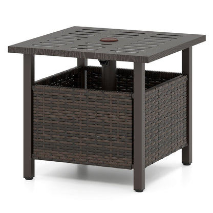 Outdoor Side Table All-Weather PE Wicker Brown with Umbrella Hole by LJGDeals on Tampa Home & Garden Store