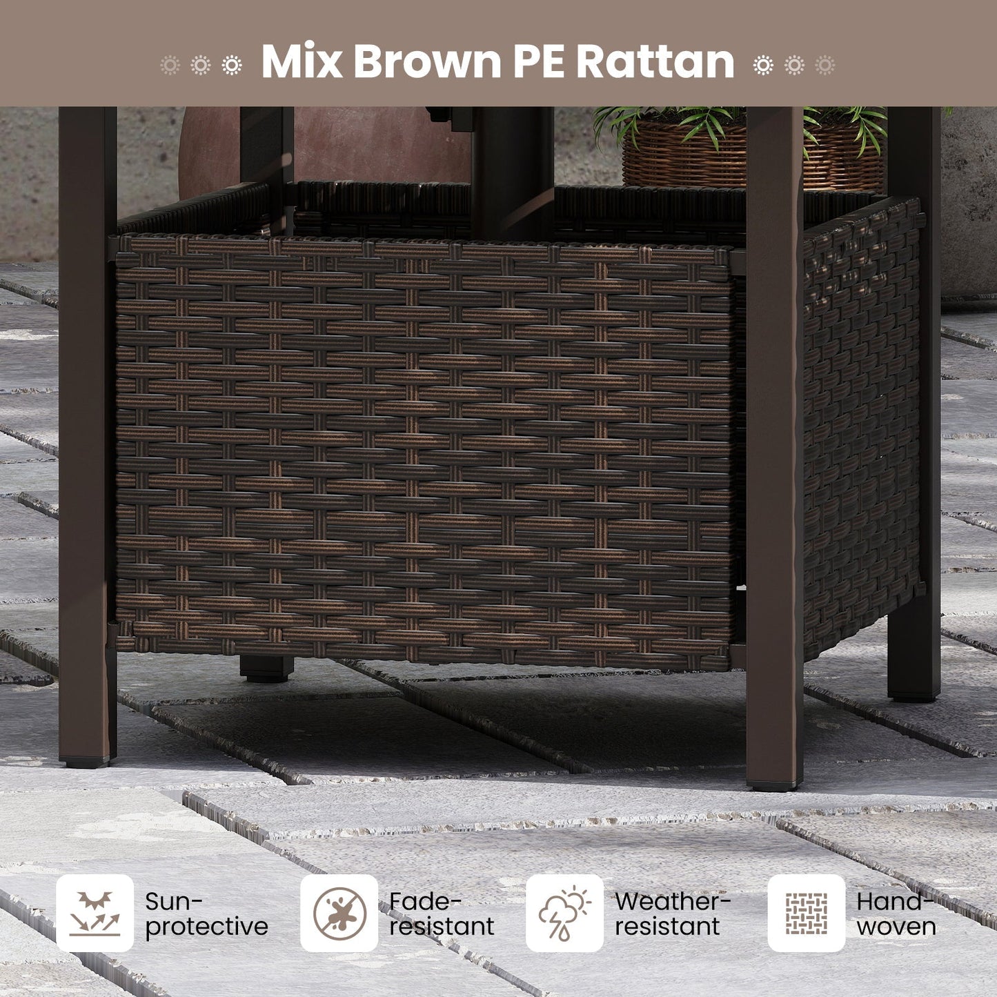 Outdoor side table brown all-weather PE wicker with umbrella hole by LJGDeals on Tampa Home & Garden Store