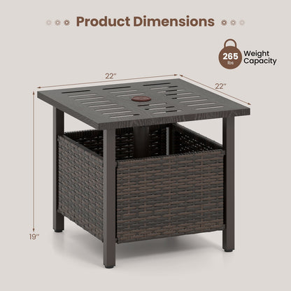 LJGDeals brown PE wicker outdoor side table with umbrella hole, 22x22 top, basket storage on Tampa Home & Garden Store