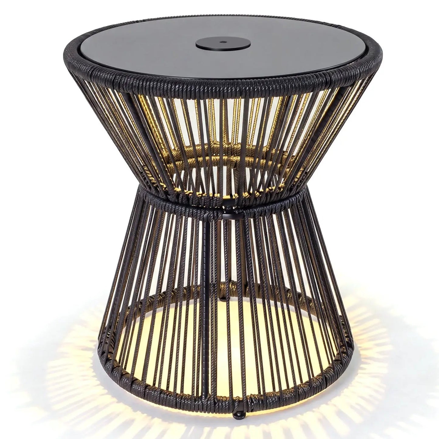 Outdoor Side Table with LED Warm Light Glass Top