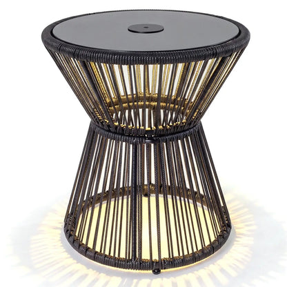Outdoor Side Table with LED Warm Light Glass Top