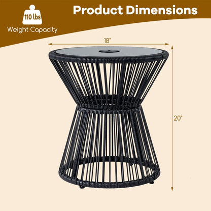 Outdoor Side Table with LED Warm Light Glass Top