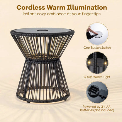 Outdoor Side Table with LED Warm Light Glass Top