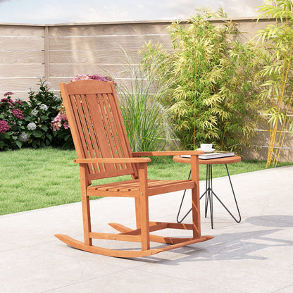 Mecedora de exterior de madera maciza con respaldo alto y asiento de listones