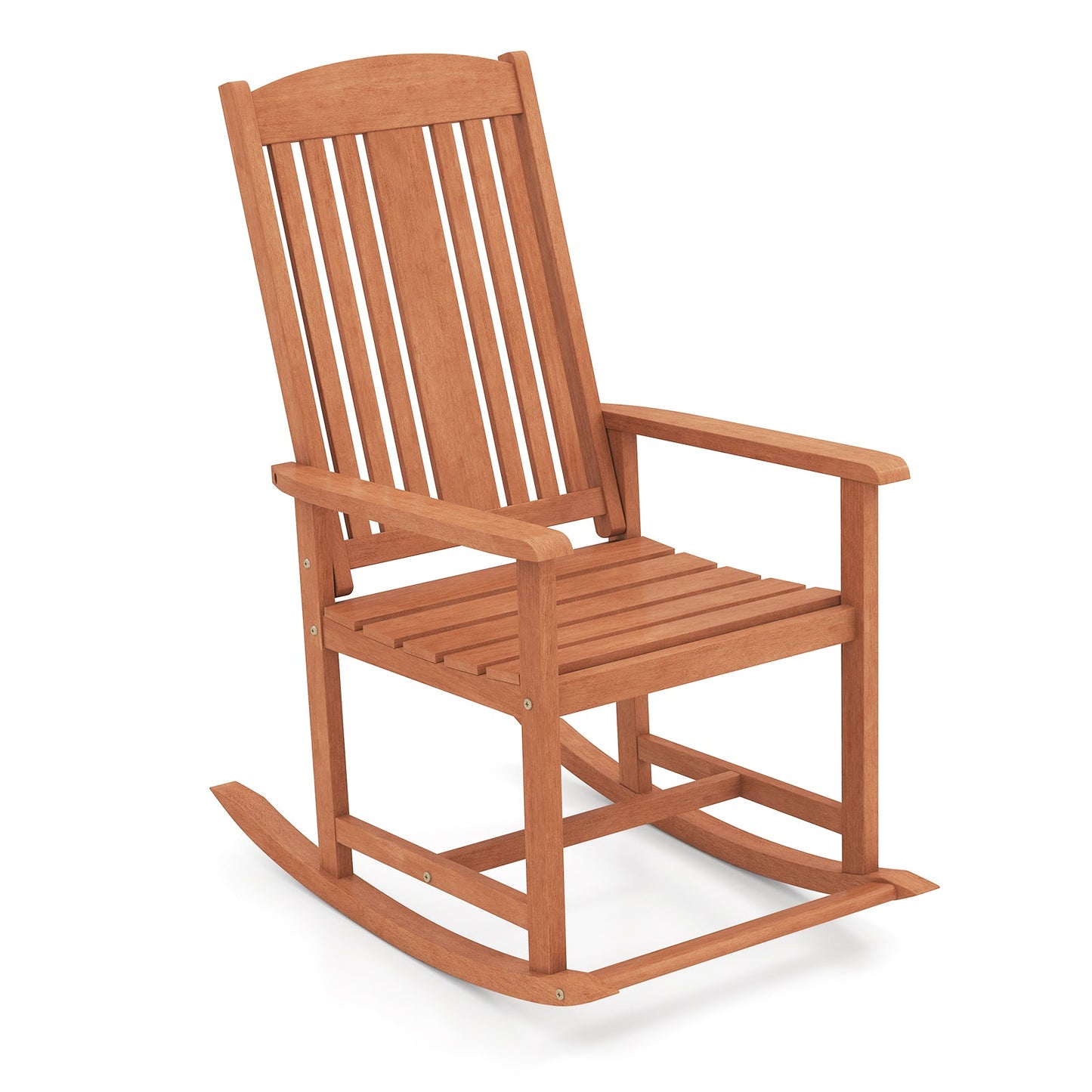 Mecedora de exterior de madera maciza con respaldo alto y asiento de listones