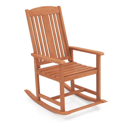 Mecedora de exterior de madera maciza con respaldo alto y asiento de listones