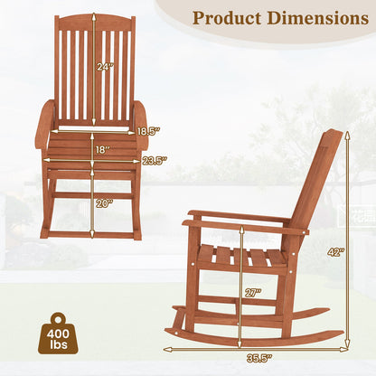 Mecedora de exterior de madera maciza con respaldo alto y asiento de listones