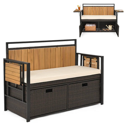 Outdoor Storage Bench Side Tables Cushioned Seat