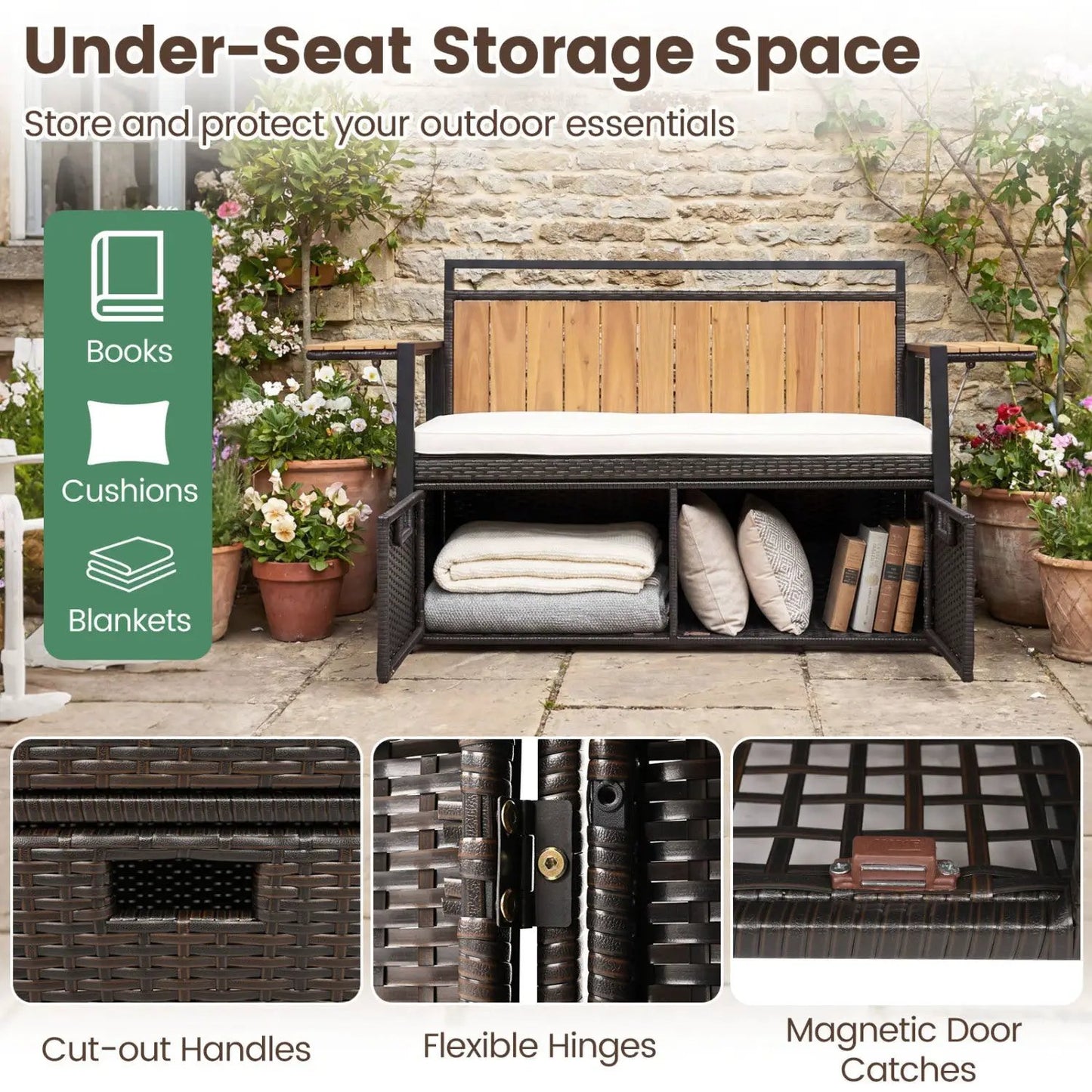 Outdoor Storage Bench Side Tables Cushioned Seat