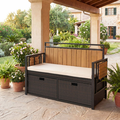 Outdoor Storage Bench Side Tables Cushioned Seat