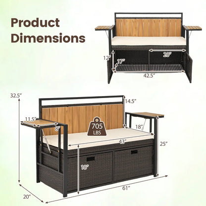 Outdoor Storage Bench Side Tables Cushioned Seat