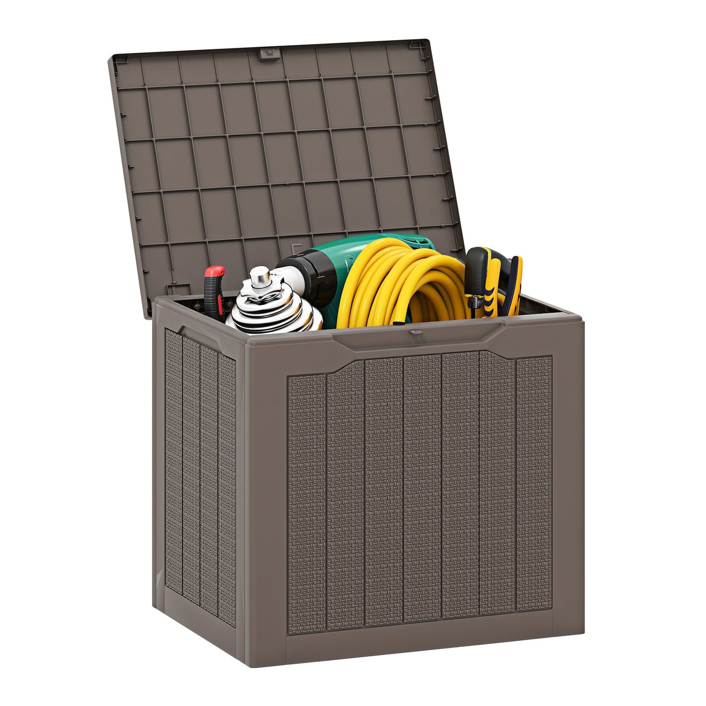 Outdoor Storage Box 25 Gallon Deck Box with Lockable Lid and Wicker-woven Texture