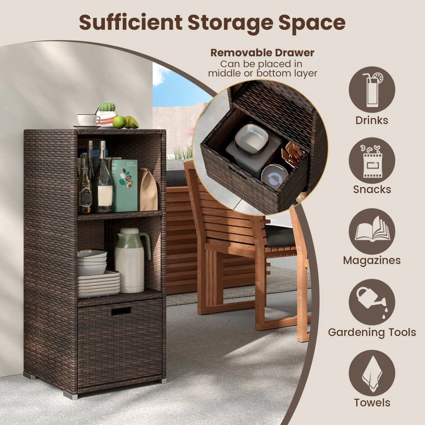 Outdoor Storage Cabinet for Patio Wicker