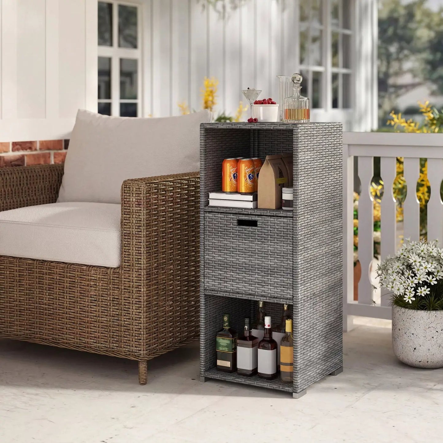 Outdoor Storage Cabinet for Patio Wicker
