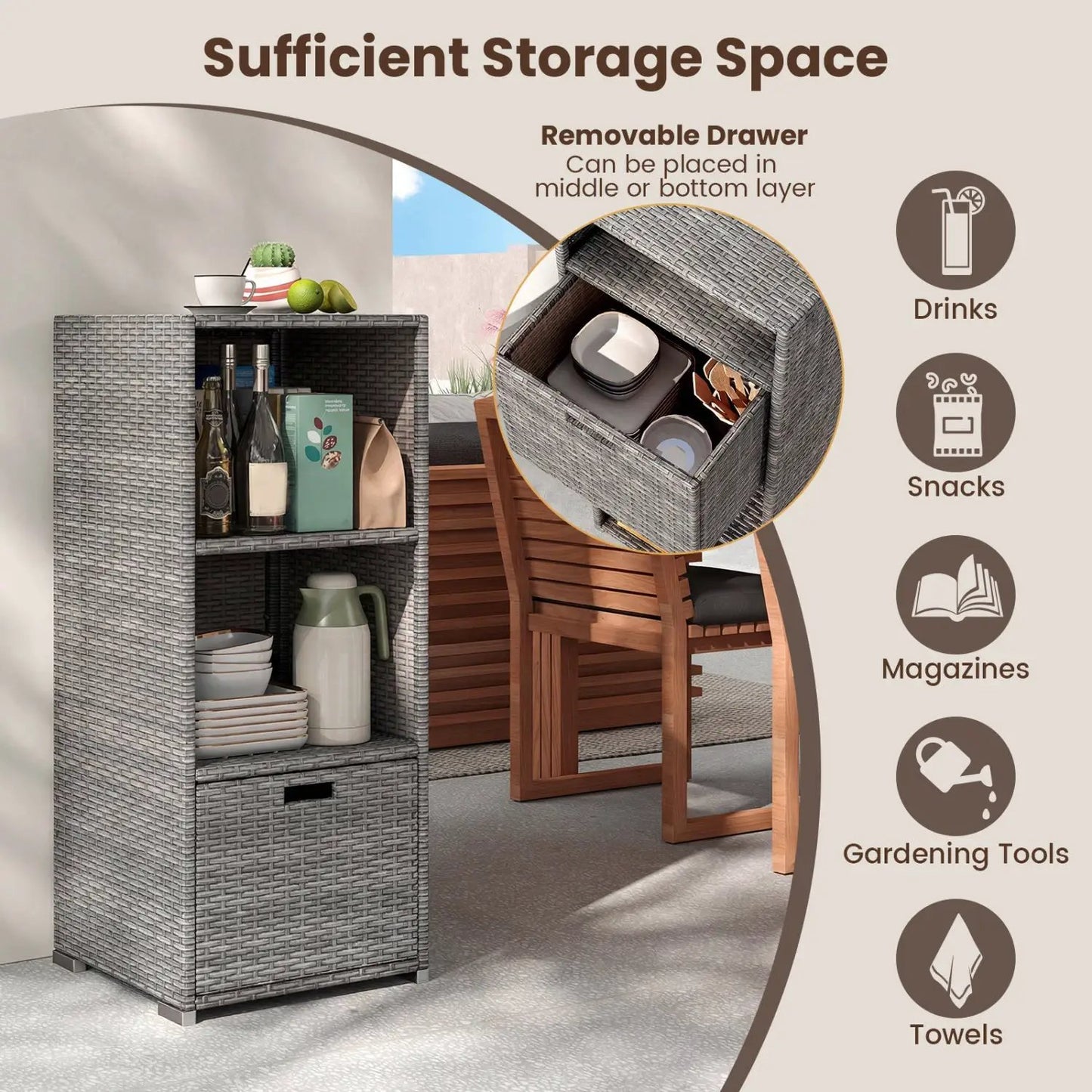 Outdoor Storage Cabinet for Patio Wicker