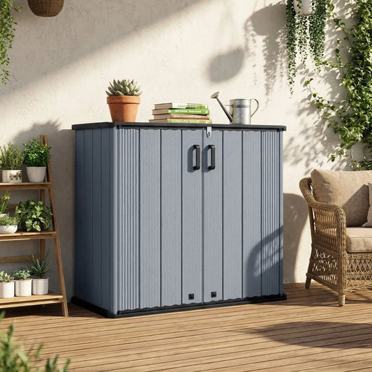 DirectDeals outdoor storage box 23.5 cu ft all-weather blue-gray with floor lockable doors on Tampa Home & Garden Store