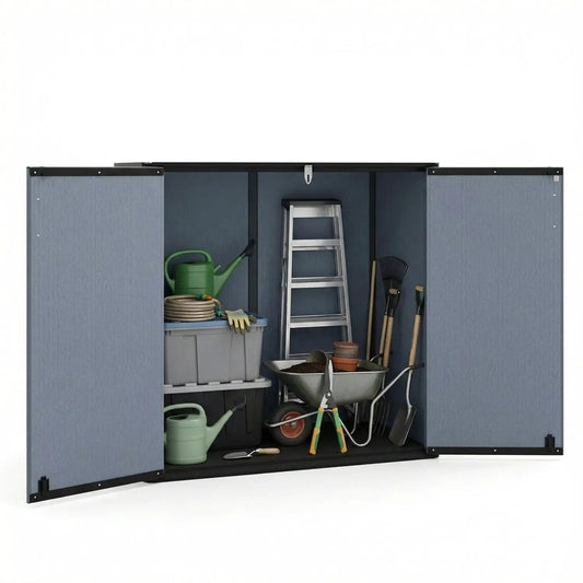 Outdoor storage shed 23.5 Cu.ft all-weather box with floor lockable door ladder and tools inside on Tampa Home & Garden Store