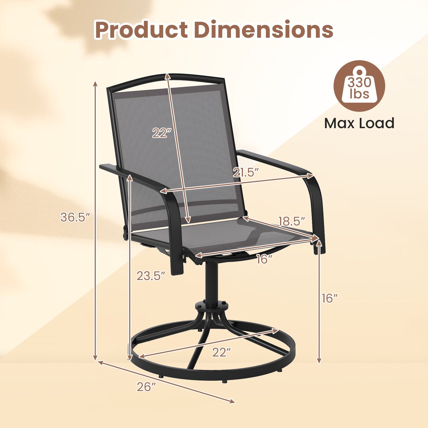 Juego de 2 sillas giratorias de exterior con respaldo alto y asiento transpirable - Gris