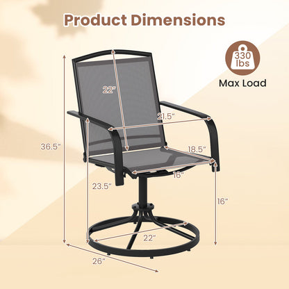 Juego de 2 sillas giratorias de exterior con respaldo alto y asiento transpirable - Gris