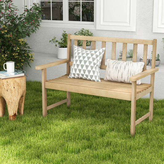 Outdoor Indonesia Teak Wood Garden Bench 2-Person with Backrest and Armrests - Tampa Home & Garden Store