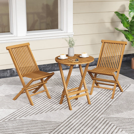 Outdoor Teak Wood Chairs Set of 2 with Slatted Seat and Backrest - Tampa Home & Garden Store