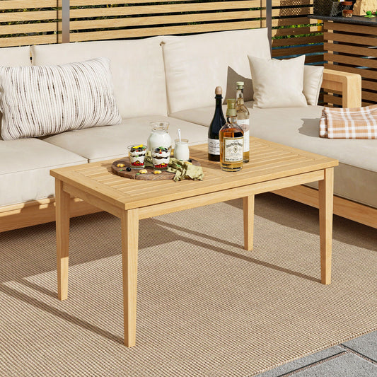 20 Inch x 35.5 Inch Outdoor Teak Wood Coffee Table with Slatted Tabletop for Balcony - Tampa Home & Garden Store