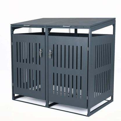 Outdoor Trash Can Shed for 2 Bins with Gas Struts