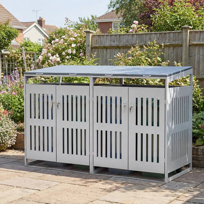 Outdoor Trash Can Shed for 2 Bins with Gas Struts