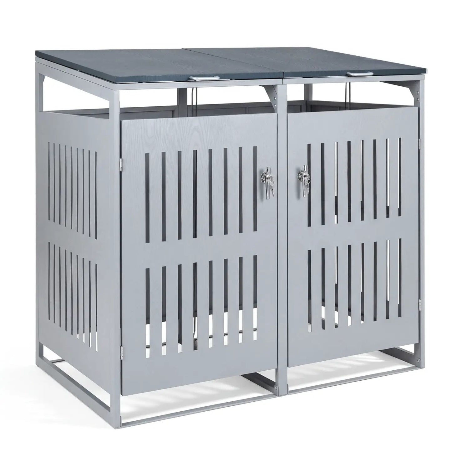 Outdoor Trash Can Shed for 2 Bins with Gas Struts