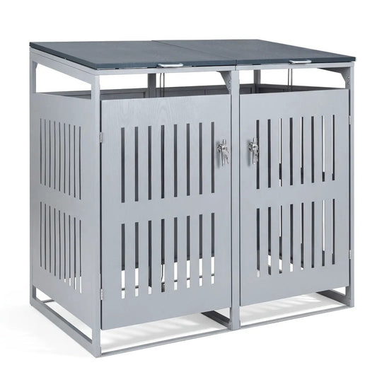 Outdoor Trash Can Shed for 2 Bins with Gas Struts